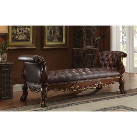 ACME Dresden Bench Cherry Synthetic Leather & Cherry Oak Finish