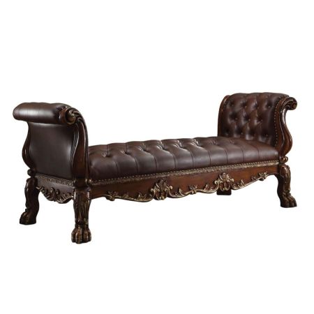 ACME Dresden Bench Cherry Synthetic Leather & Cherry Oak Finish