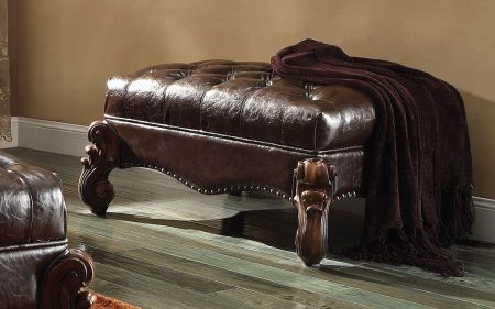 ACME Versailles Ottoman Two Tone Dark Brown Synthetic Leather & Cherry Oak Finish