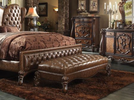 ACME Versailles Bench Two Tone Light Brown Synthetic Leather & Cherry Oak Finish