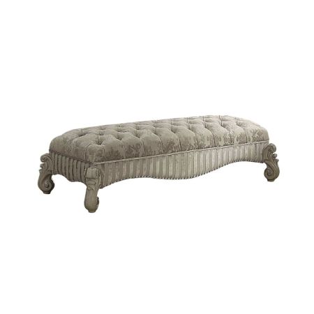 ACME Versailles Bench Ivory Fabric & Bone White Finish