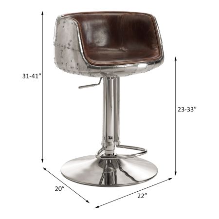 ACME Brancaster Adjustable Stool W/Swivel Vintage Brown Top Grain Leather & Aluminum