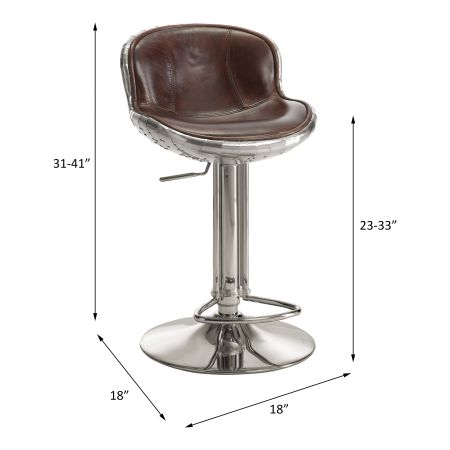 ACME Brancaster Adjustable Stool W/Swivel Vintage Brown Top Grain Leather & Aluminum