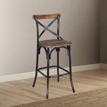 ACME Zaire Bar Chair Antique Black & Antique Oak Finish