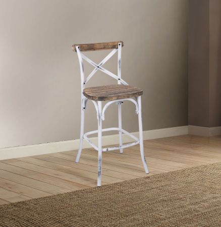 ACME Zaire Bar Chair Antique White & Antique Oak Finish