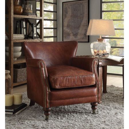 ACME Leeds Accent Chair Vintage Dark Brown Top Grain Leather