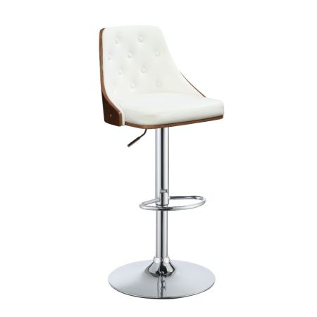 ACME Camila Adjustable Stool w/Swivel White Synthetic Leather & Walnut Finish