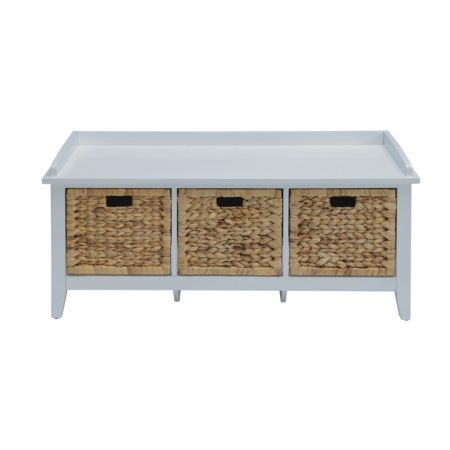 ACME Flavius Bench W/Storage Rattan & White Finish