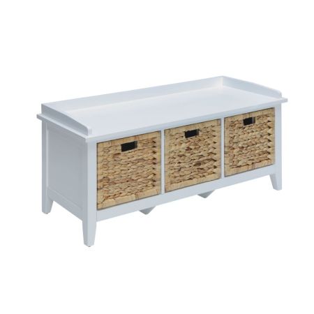 ACME Flavius Bench W/Storage Rattan & White Finish