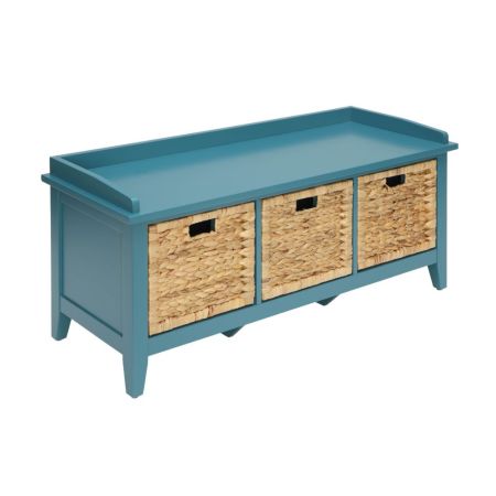 ACME Flavius Bench W/Storage Rattan & Teal Finish