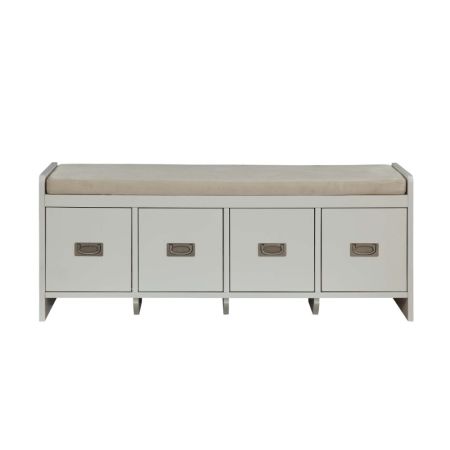 ACME Berci Bench W/Storage Beige Fabric & White Finish