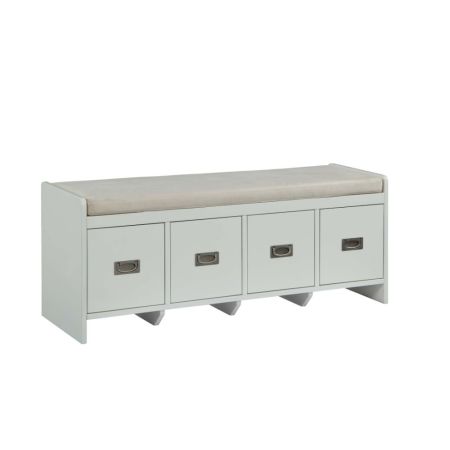 ACME Berci Bench W/Storage Beige Fabric & White Finish