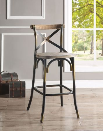 ACME Zaire Bar Chair Antique Copper & Antique Oak Finish