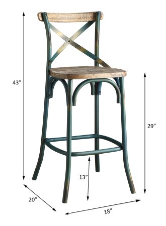 ACME Zaire Bar Chair Antique Turquoise & Antique Oak Finish