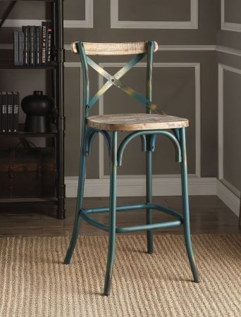 ACME Zaire Bar Chair Antique Turquoise & Antique Oak Finish