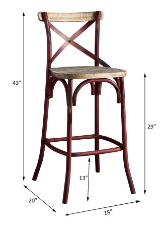 ACME Zaire Bar Chair Antique Red & Antique Oak Finish