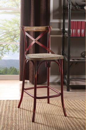 ACME Zaire Bar Chair Antique Red & Antique Oak Finish