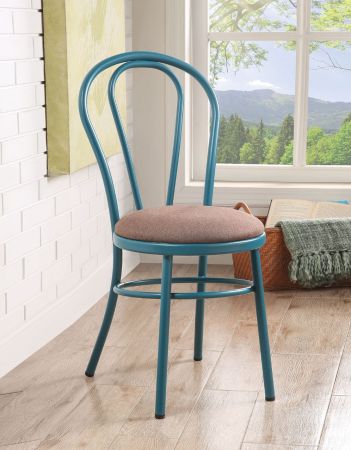 ACME Jakia Side Chair (Set-2) Latte Fabric & Teal Finish