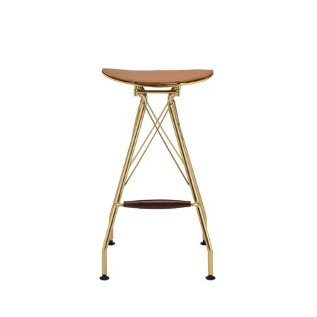 ACME Dragea Bar Stool (Set-2) Whiskey Synthetic Leather & Gold Finish