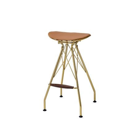 ACME Dragea Bar Stool (Set-2) Whiskey Synthetic Leather & Gold Finish