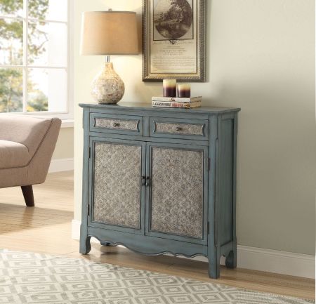 ACME Winchell Console Cabinet Antique Blue Finish