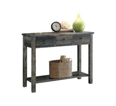 ACME Glancio Console Table Antique Gray & Teal Finish