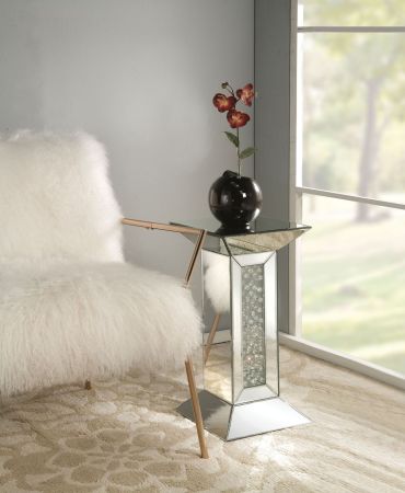 ACME Nysa Pedestal Stand Mirrored & Faux Crystals