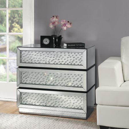 ACME Nysa Console Cabinet Mirrored & Faux Crystals