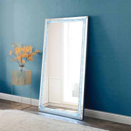 ACME Noralie Floor Mirror Led Mirrored & Faux Diamonds