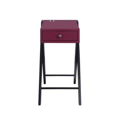 ACME Fierce Accent Table W/Usb Burgundy & Black Finish