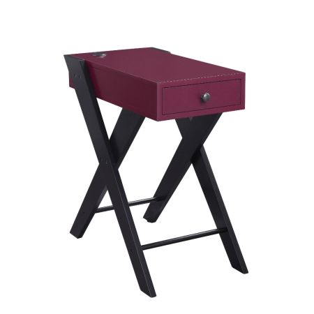 ACME Fierce Accent Table W/Usb Burgundy & Black Finish