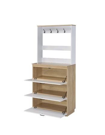 ACME Hewett Shoe Cabinet Light Oak & White Finish