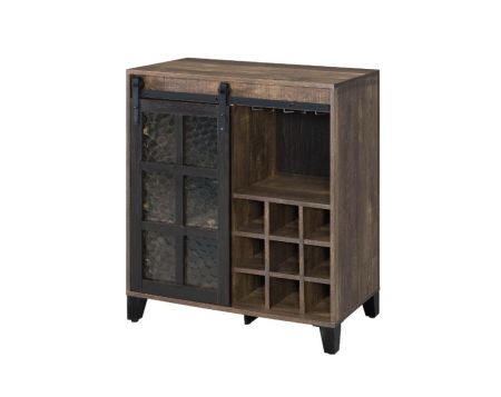 ACME Treju Wine Cabinet Obscure Glass Rustic Oak & Black Finish