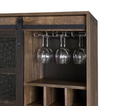 ACME Treju Wine Cabinet Obscure Glass Rustic Oak & Black Finish