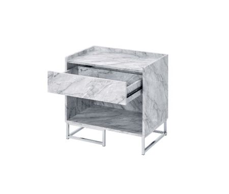 ACME Azrael Accent Table White Printed Faux Marble & Chrome Finish