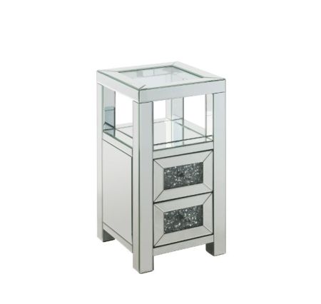 ACME Noralie Accent Table Clear Glass Mirrored & Faux Diamonds