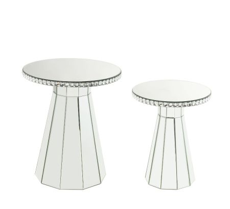 ACME Lotus Accent Table Mirrored Faux Ice Cube Crystals