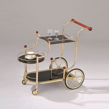 ACME Lacy Serving Cart Black Glass & Gold Plated Finish