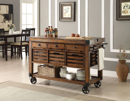 ACME Kaif Kitchen Cart Distressed Chestnut Finish