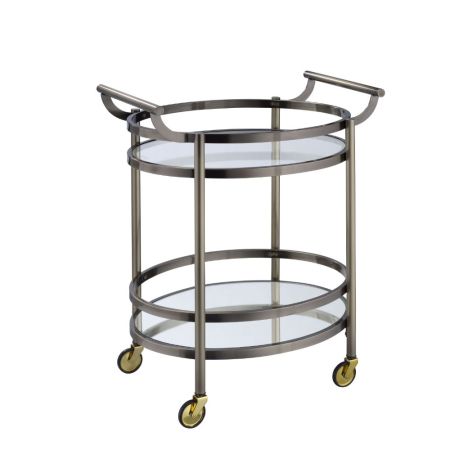 ACME Lakelyn Serving Cart Clear Glass & Brushed Bronze Finish