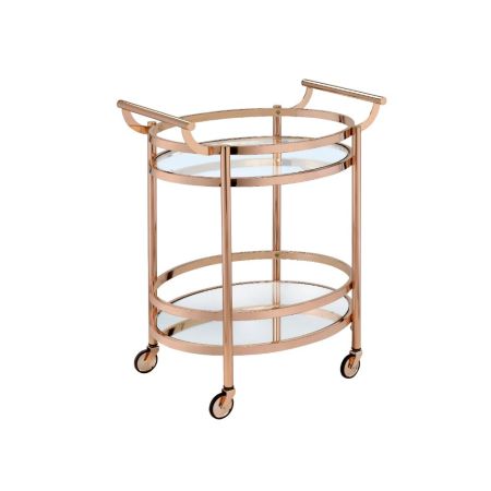 ACME Lakelyn Serving Cart Clear Glass & Rose Gold Finish