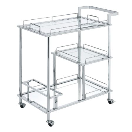 ACME Splinter Serving Cart Clear Glass & Chrome Finish