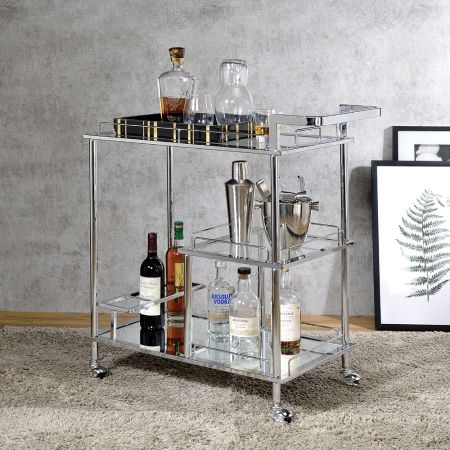 ACME Splinter Serving Cart Clear Glass & Chrome Finish