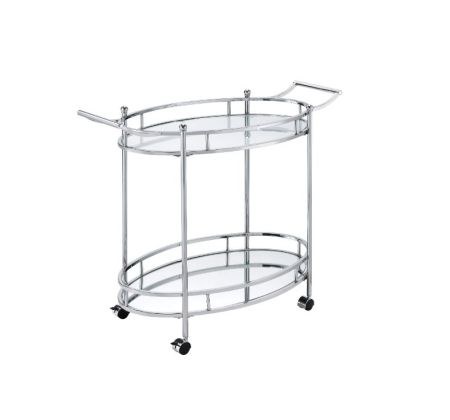 ACME Jinx Serving Cart Clear Glass & Chrome Finish