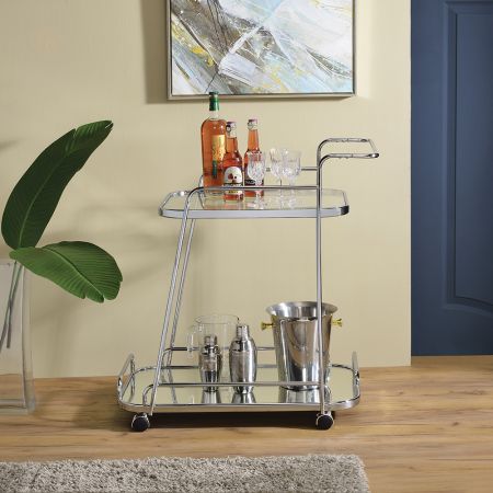 ACME Aegis Serving Cart Clear Glass & Chrome Finish