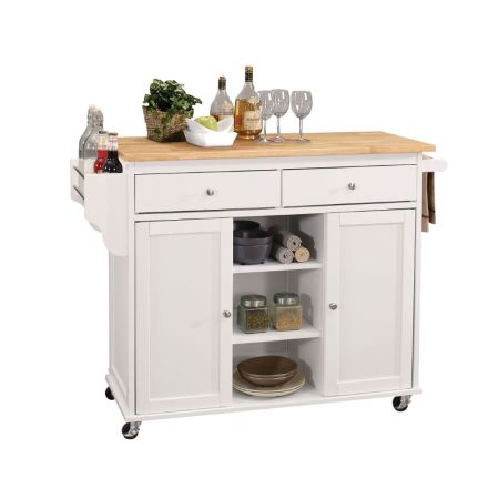 ACME Tullarick Kitchen Cart Natural Wooden Top & White Finish