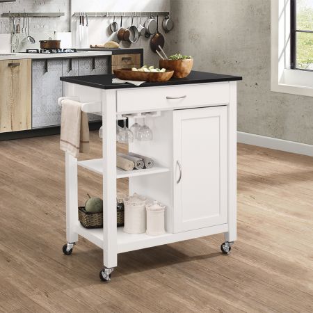 ACME Ottawa Kitchen Cart Black Wooden Top & White Finish