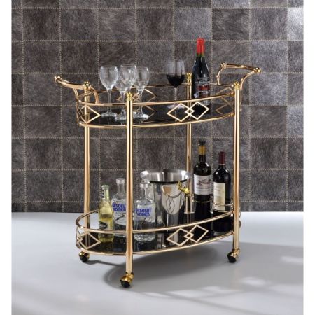 ACME Ottesen Serving Cart Black Glass & Gold Finish