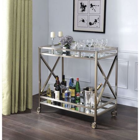 ACME Kristensen Serving Cart Mirrored & Antique Gold Finish