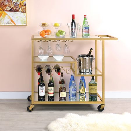 ACME Adamsen Serving Cart Mirrored & Champagne Finish